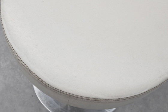 Image 1 of Vintage Mid-Century Design Stool in Chrome with White Leather Seat, 1970s