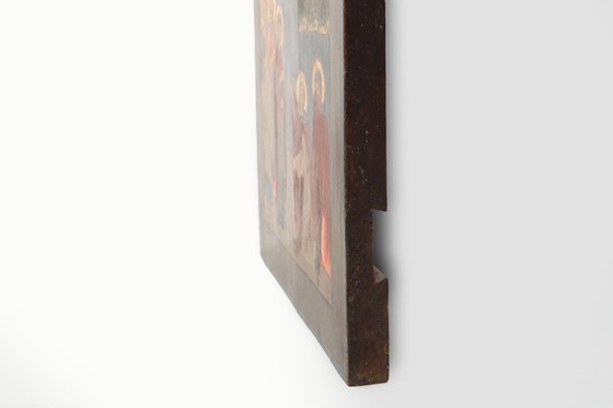 Image 1 of Icono religioso tradicional de roble del siglo XIX Un santo cura a un enfermo, 1800