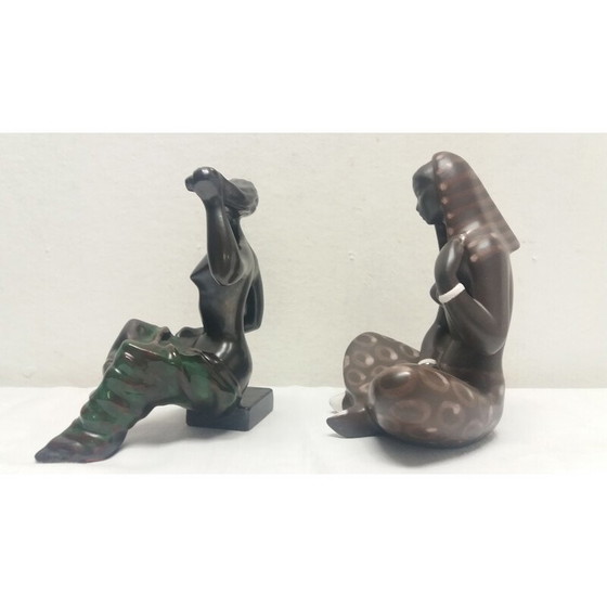 Image 1 of Vintage glazed ceramic sculptures of nude women, Czechoslovakia 1960