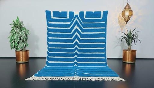 Alfombra marroquí Beni Ouraine hecha a mano, azul tradicional, tamaño 2/3 m – Aime Té, vloerkleden en tapijten, Wool