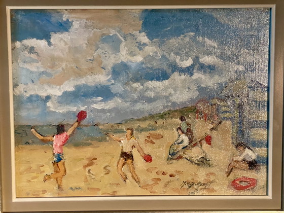 Image 1 of At the beach, original painting in oil, signed