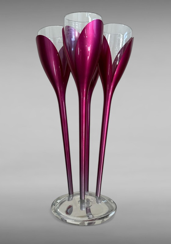 Image 1 of Moet & Chandon Champagne Tulip Flutes and Stand, Set of 4