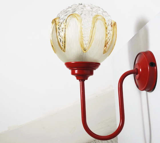 Red Wall Sconce Massive Belgium with Richard Essig Textured Glass Globe, Mid Century Space Age Lighting (photo 15 of 22)