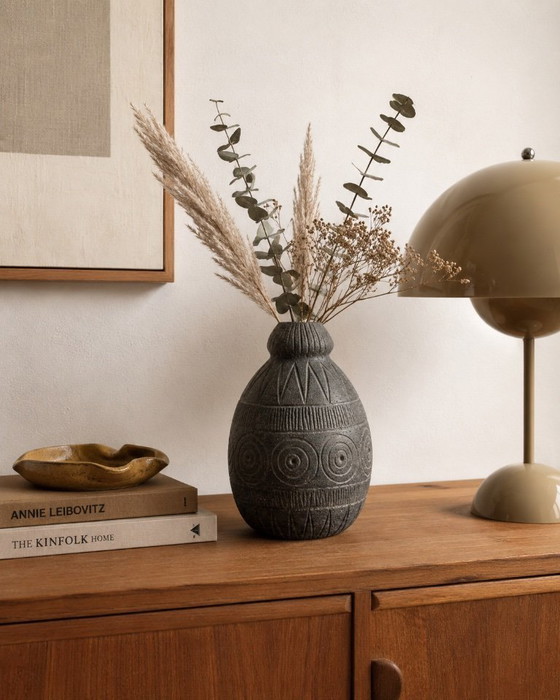 Image 1 of Rare Mid-Century Modern Brutalist Ceramic Solifleur Vase by Elsi Bourelius for Jie Gantofta, Sweden 1970s 