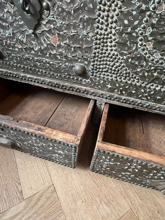 Image 1 of Ensemble unique de 3 coffres à couvertures arabes - fait à la main - vers 1950