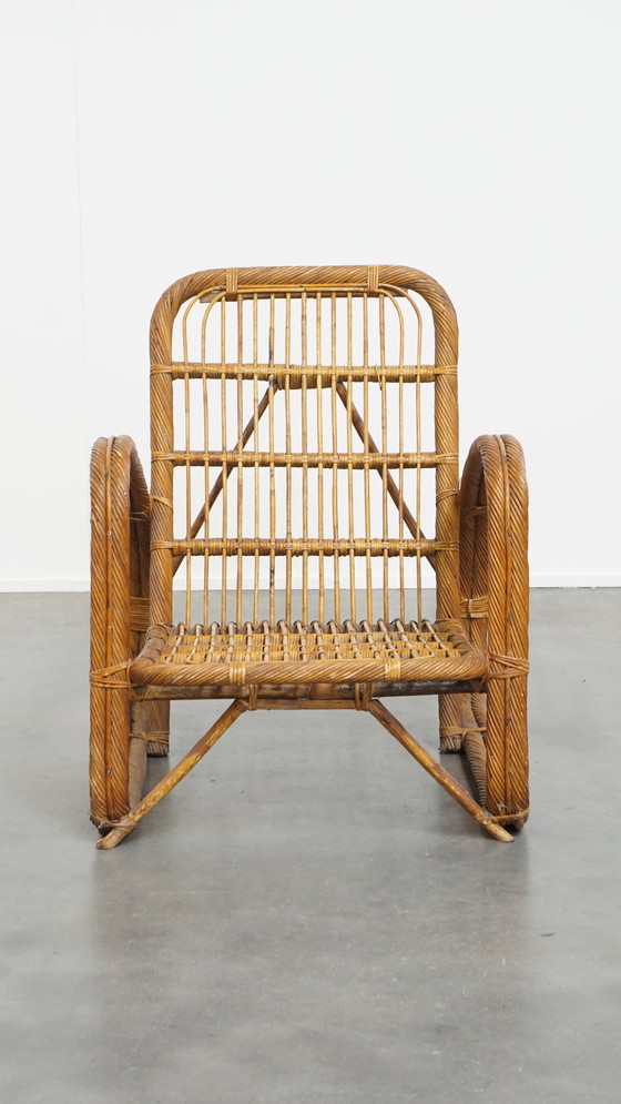 Image 1 of French rattan vintage design armchair from the 1950s