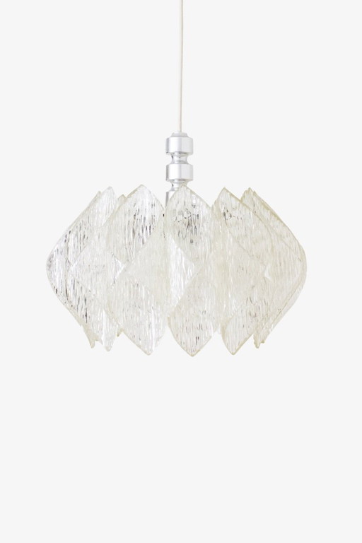 70s ME Marbach Leuchten ‘ice glass’ acrylic pendant lamp with chrome suspension