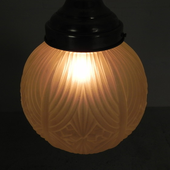 Image 1 of Art Deco pendant lamp with round sphere with geometric patterns, 1930s