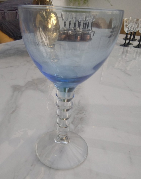 Image 1 of set di 12 bicchieri da dessert vintage Luxor Bi-col Zaffiro blu