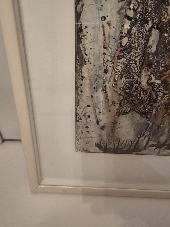 Dries Van den Broeck (1923-1995), Original Abstract Material Work (1992), Art, Glass, Paper, Beige (photo 3 of 13)