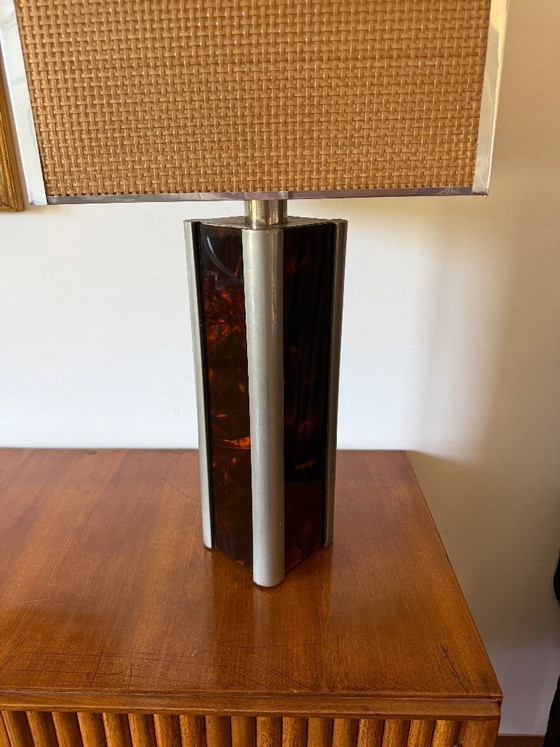 Romeo Rega, Hollywood Regency table lamp, Italy, 1970s, Rattan, Metal, Brown, Mid Century Modern (photo 12 of 15)