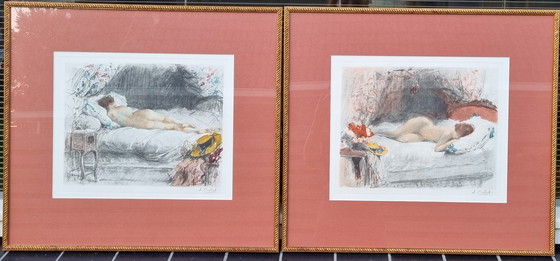 Image 1 of Pendentif Antoine Calbet (1860-1944) gravures nus féminins