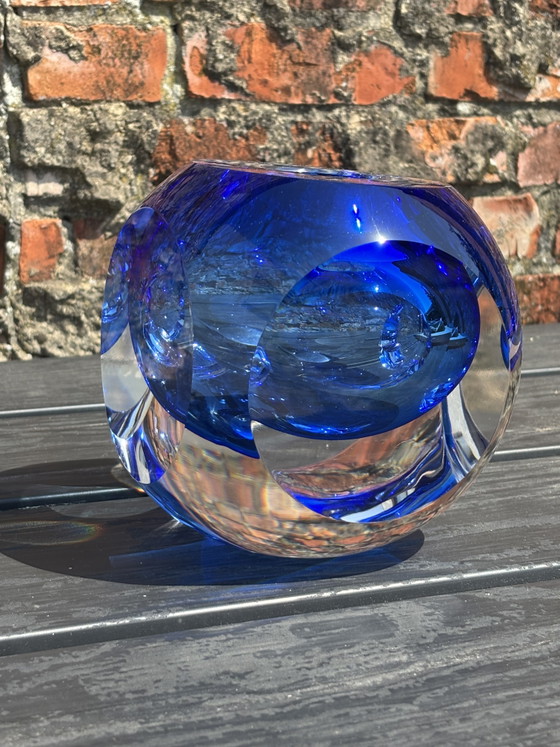 Image 1 of Alfred Collard für Val Saint Lambert – Monumentale kobaltblaue Kristallskulptur/Vase – signiert – 5 kg