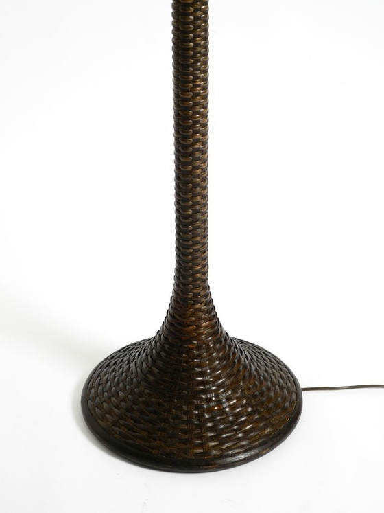 Image 1 of Stunningly beautiful XXL 1970s Pop Art Tulip floor lamp with a dark brown wicker frame and a plexiglass shade