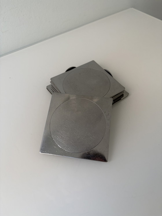 Ikea Groggy coasters (6 pieces) in holder – IKEA Vintage Design Classics, Table accessories, rvs (photo 5 of 14)