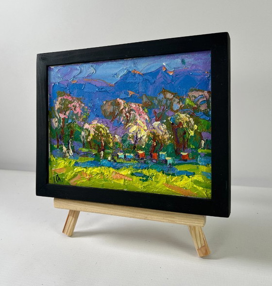 Image 1 of Original Oil Painting Day Trees Landscape Spring in the village