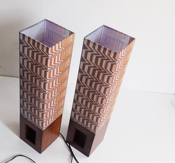 Image 1 of Vintage Wood Table Lamp/ Shadow Missoni Fabric