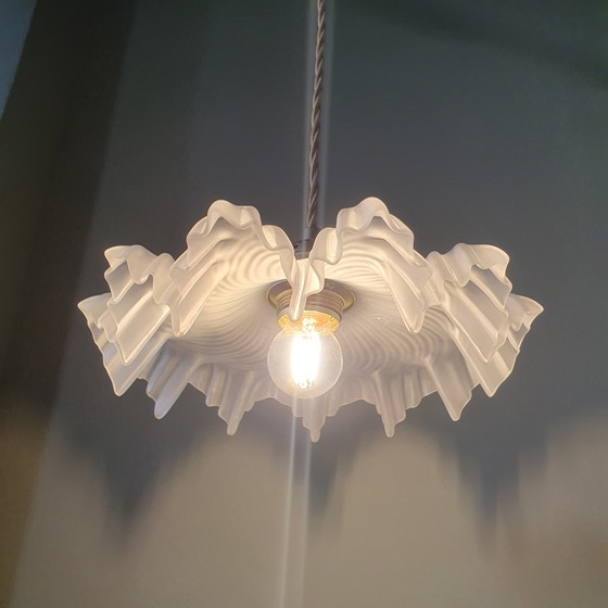 Image 1 of Vintage French Frosted Glass Pendant Lamp in Clichy Style