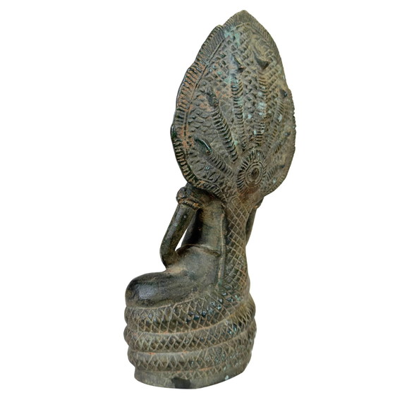 Khmer Naga Buddha Bronze Statue Mucalinda – Solid Bronze – 22 cm – 2.2 kg – Sculpture (photo 5 of 10)