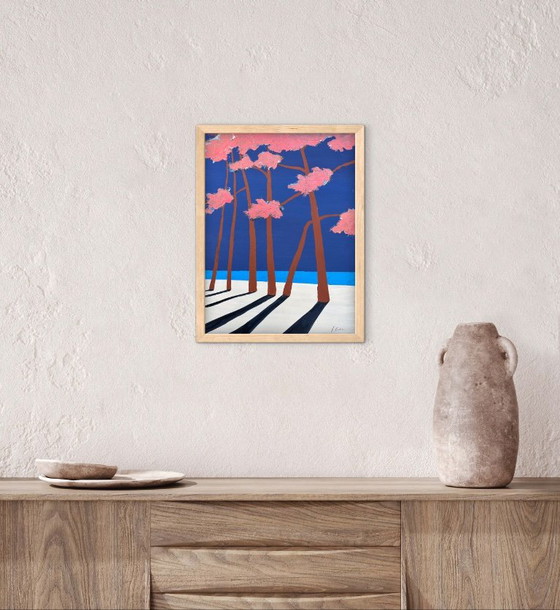 Painting by Frédéric Cadiou, pink trees on blue background, Paintings & Drawings, Canvas, Other, Abstract (photo 3 of 5)