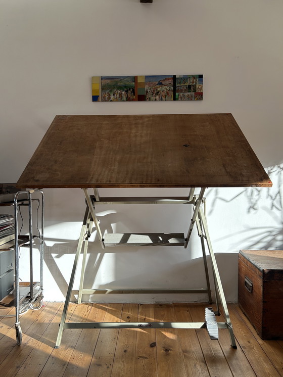 Image 1 of Mesa de dibujo industrial o de arquitecto holandesa (silla incluida)