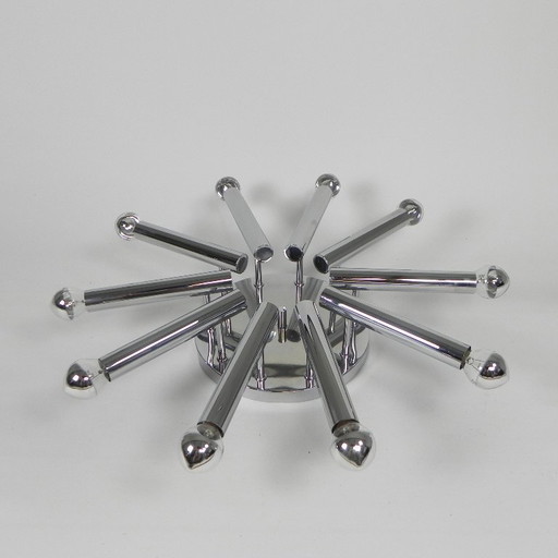 Chrome Sciolari ceiling lamp with 10 light points, Boulanger, 1960s