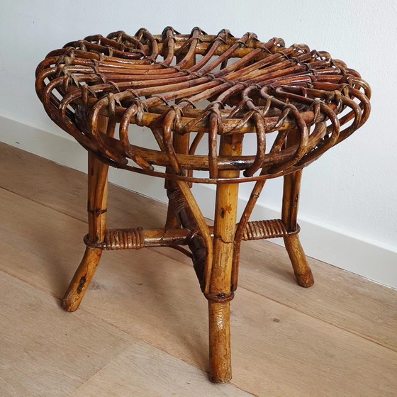 Image 1 of Vintage Stool Rattan Ottoman Hocker Bamboo Footstool Rattan Stool
