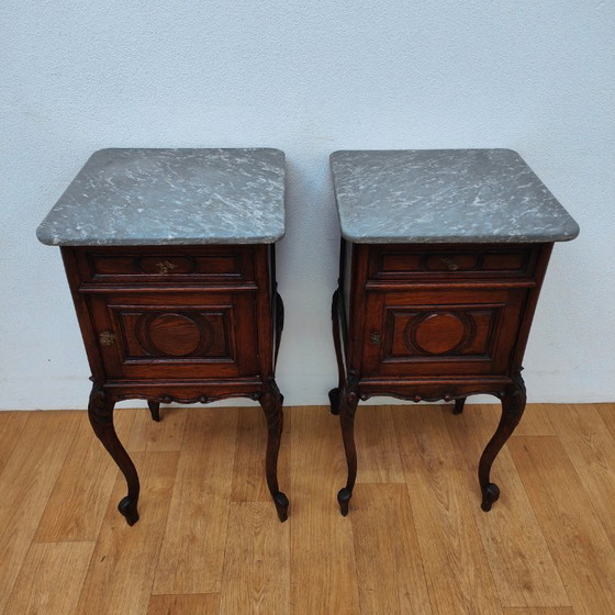 Image 1 of Vintage antique bedside tables with marble top