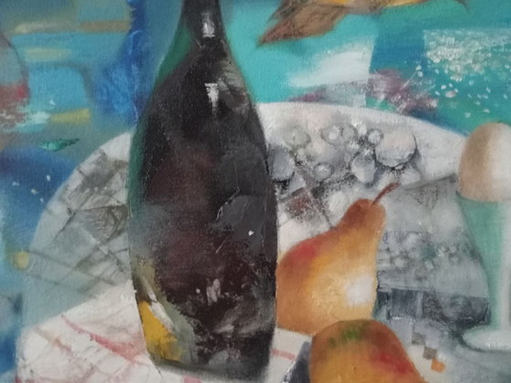 Dipinto a olio originale Natura morta astratta subacquea con pesce – Dipinti e disegni, Canvas (photo 3 of 7)