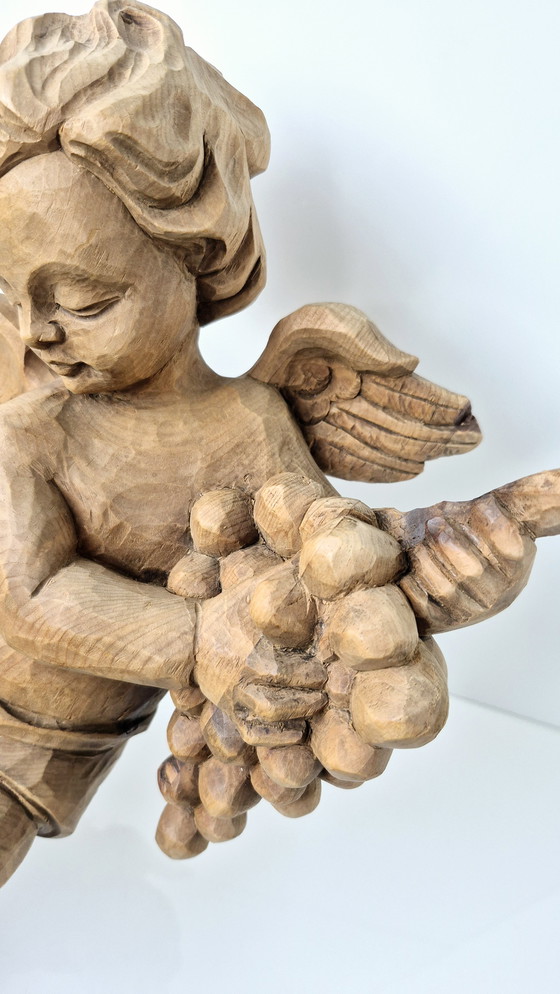 Image 1 of Antique large angel cherub, solid oak wood, 35 cm