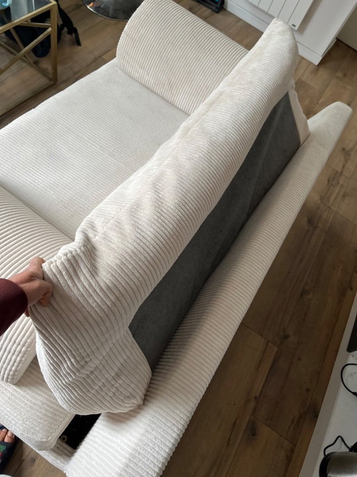 Straight 3-seater sofa in beige corduroy