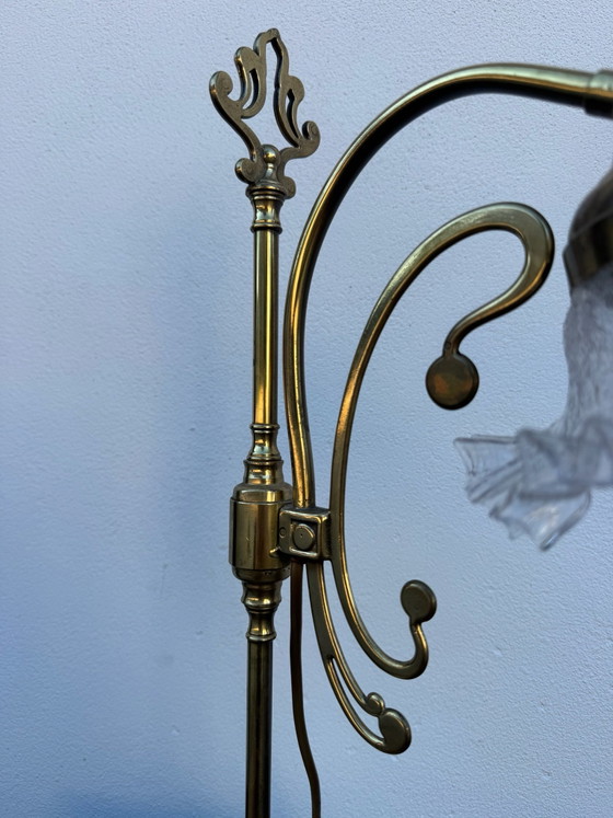 Lampada a collo di cigno in ottone Art Nouveau – Lampade da tavolo, Vetro (photo 5 of 15)