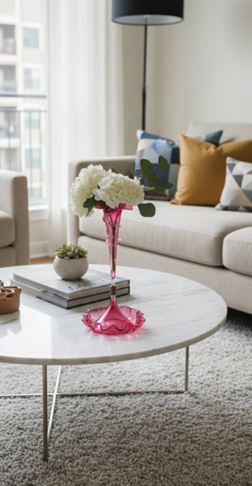 Epergne Vittoriano in Vetro Cranberry a Giglio Singolo – XIX Secolo