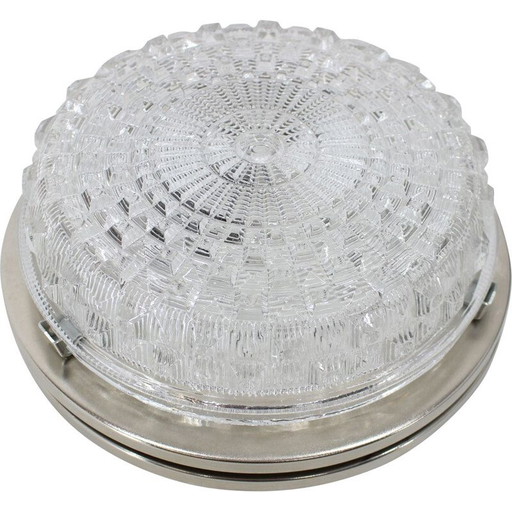 Vintage plafondlamp van chroomstaal en glas door Pokrok Žilina, Tsjecho-Slowakije 1970