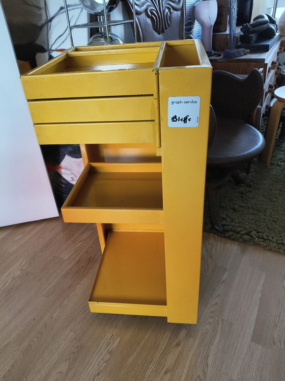 Image 1 of Rare Vintage Metal Bieffe Padova Architect's Trolley (1970s) – Bright Yellow with Key!