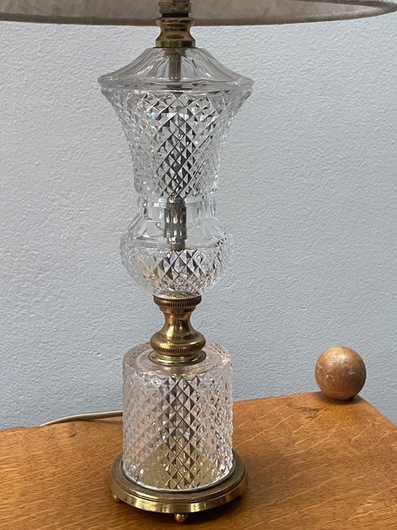 Image 1 of Table lamp in cut glass and brass, circa 1950