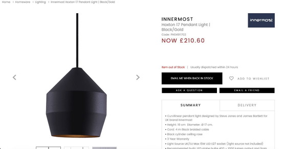 Image 1 of Innermost Hoxton 17 hanglamp wit/goud, nieuw in verzegelde doos, adviesprijs £210