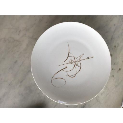 Vintage white enameled porcelain plate by Georges Mathieu for Sevres