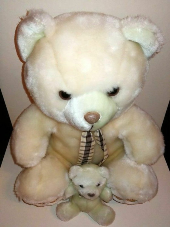 Orsa di peluche e il suo cucciolo / anni '90 / Oggetti decorativi vintage, Legno, Marrone, Rustic (foto 4 di 6)
