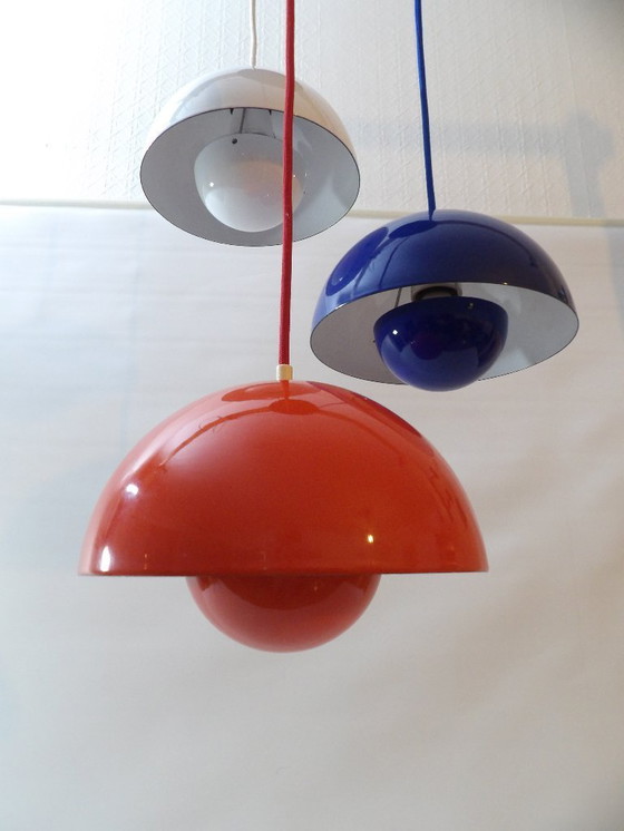 Image 1 of 3 x frühe Louis Poulsen Verner Panton VP1 Blumentopflampen, Dreiergruppe