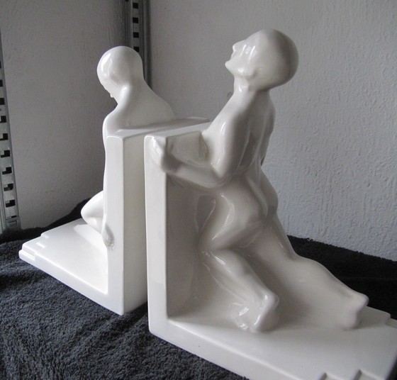 Image 1 of 2X Art Deco Bookends By Godefridus Boonekamp Pottery Schoonhoven Years 30s,