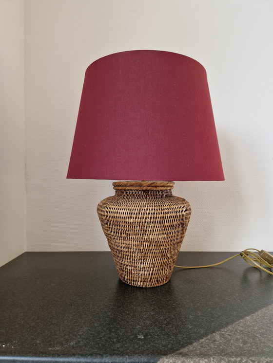 Image 1 of Vintage Wicker Boho Chic Table Lamp With