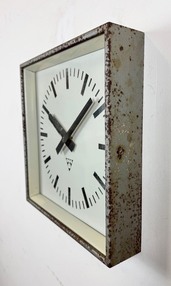 Image 1 of Grey Rusty Industrial Square Wall Clock from Pragotron, 1970s
