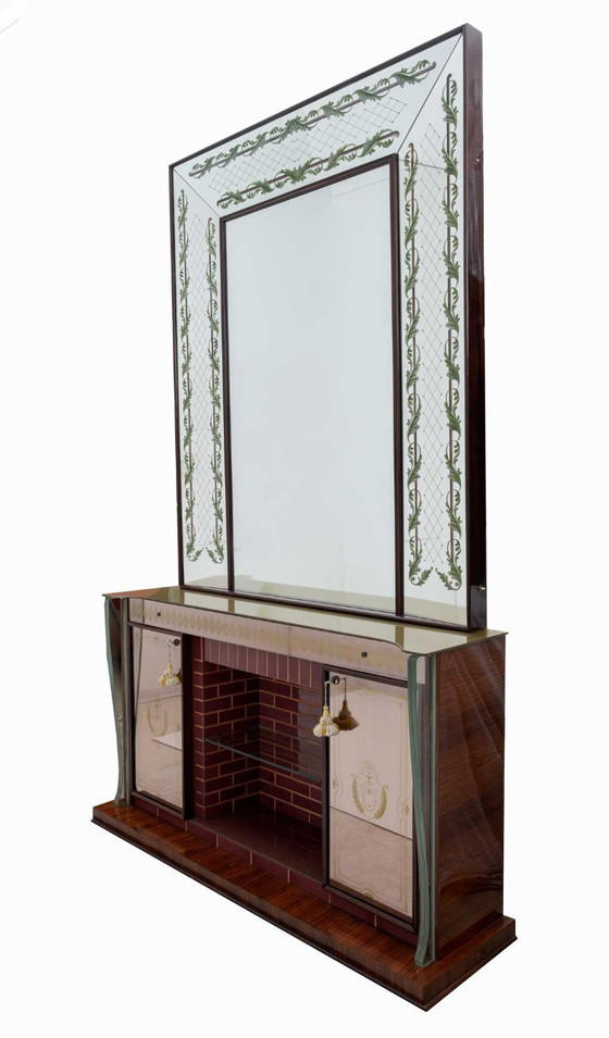 Image 1 of Meuble de bar italien moderne du milieu du siècle de Luigi Brusotti avec miroir décoré, années 40