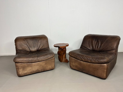 Bruine leren Italiaanse loungestoelen in space-age stijl, jaren 70
