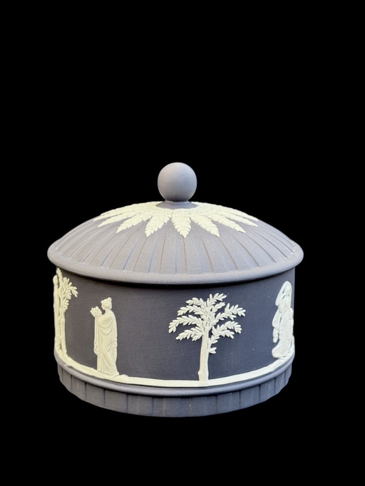 Belle boîte bijoux porcelaine Wedgwood bleu foncée