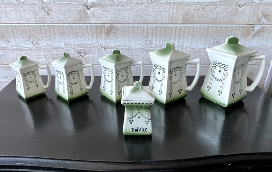 Image 1 of Vintage Chauvigny Faience Condiment Set – 6 Pieces – French Ceramic