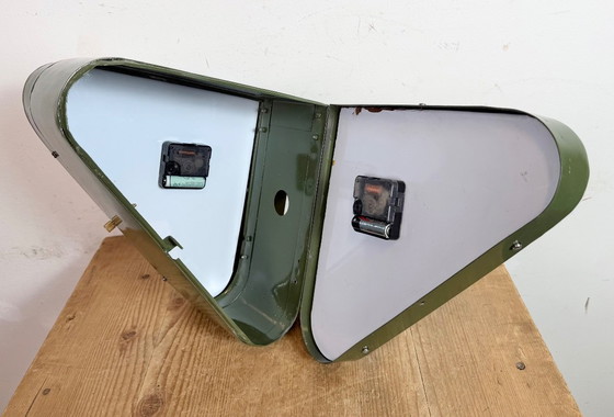 Image 1 of Horloge murale double face Seiko Ships verte vintage, années 1970