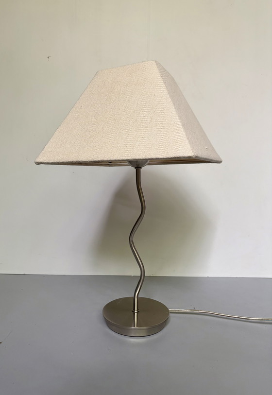 Image 1 of Vintage zigzag lamp with chrome base and fabric shade