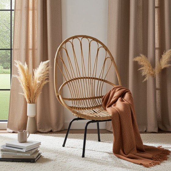 Image 1 of Fauteuil vintage en rotin Rohé Noordwolde – Design milieu de siècle 1950